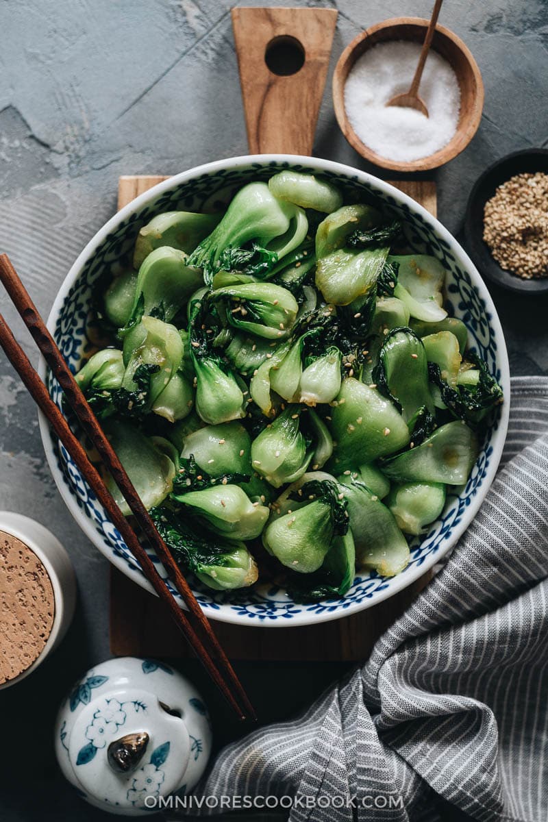 4-Ingredient Baby Bok Choy Stir Fry | Pair this quick and easy side dish with your favorite main and some steamed rice to complete a nutritious meal. This dish takes 15 minutes to whip together. The baby bok choy is cooked until tender, then soaked with a garlicky sauce that’s savory and lightly sweet. It’s such a great way to enjoy vegetables. {Vegan, Gluten-Free Adaptable} Baby bok choy stir fry