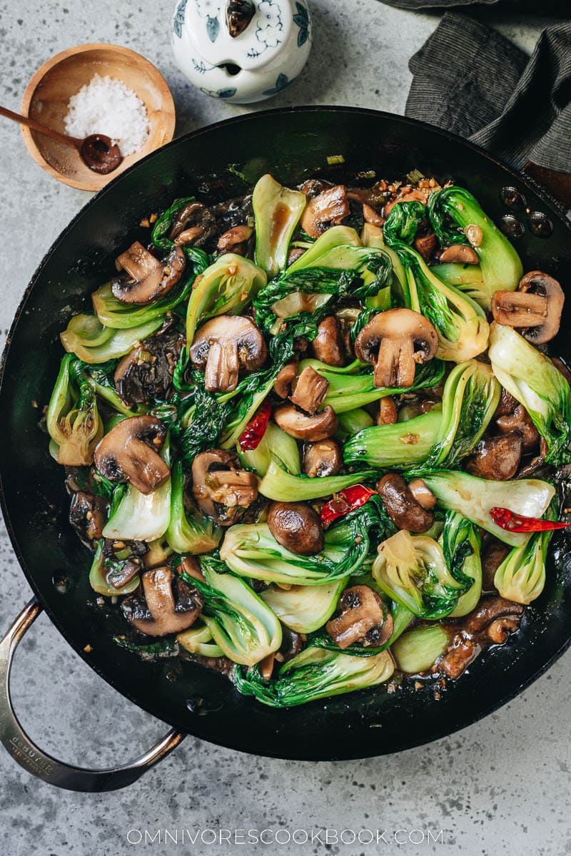 Baby bok choy and mushroom stir fry