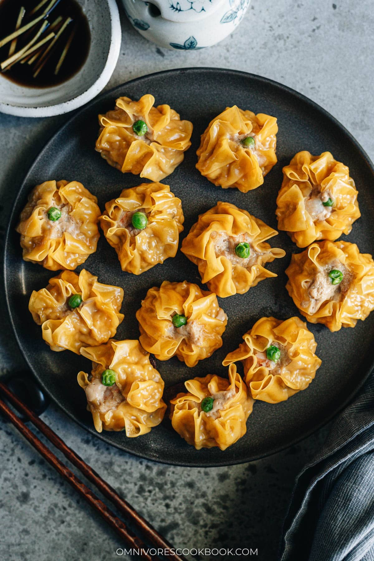 Cantonese shu mai served close up